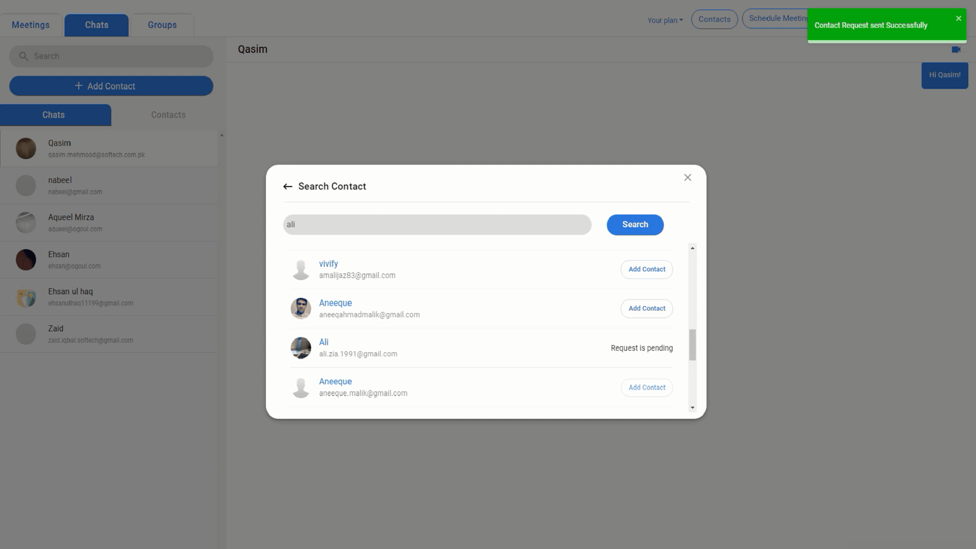 Mizdah web app add contacts